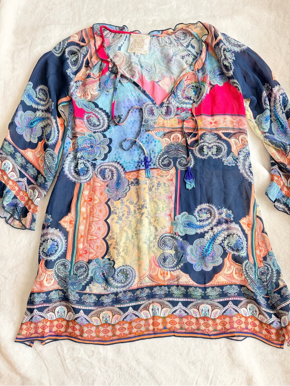 Johnny Was Jade Paisley V-Neck  Daria Tunic Size S